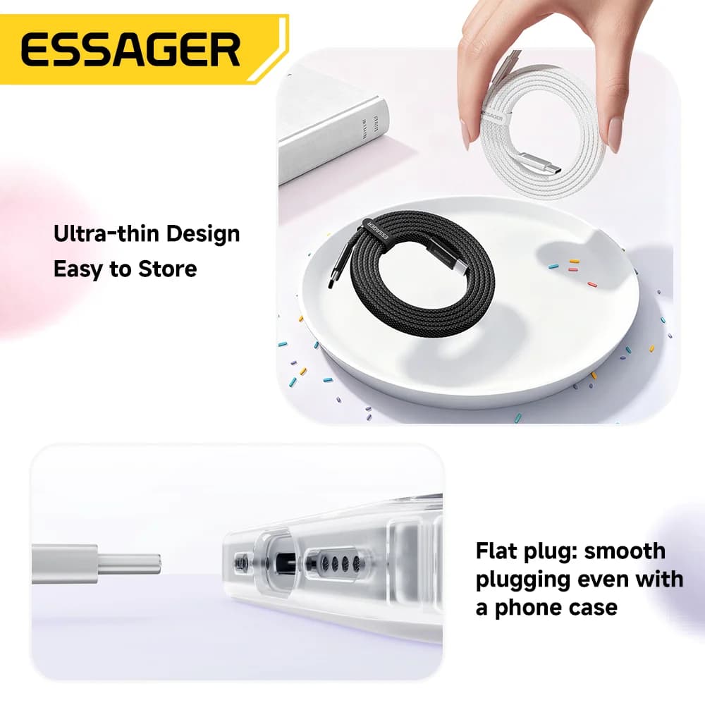 100W Slim USB-C to USB-C PD Fast Charging Cable