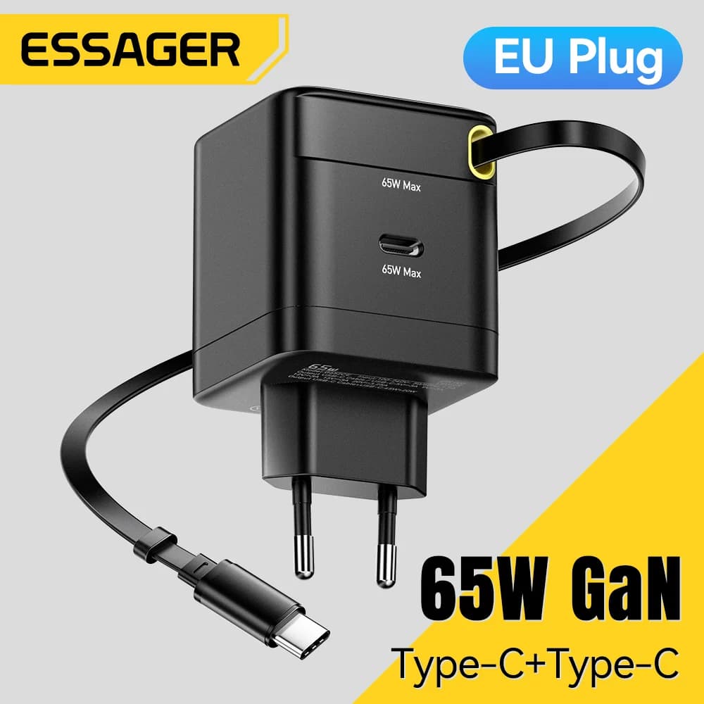 65W GaN Charger with Retractable USB-C Cable