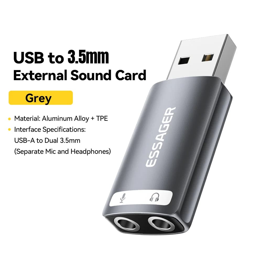 External USB Sound Card with 3.5mm Audio Adapter