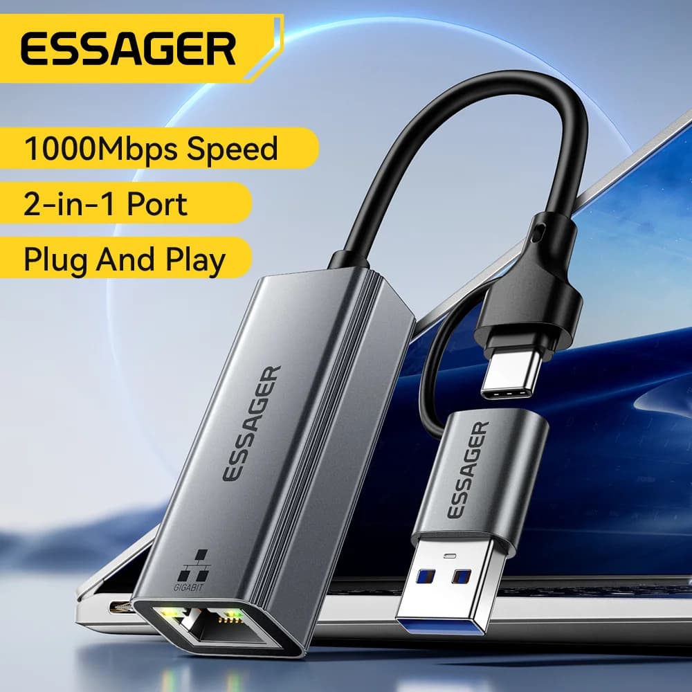2-in-1 USB-A/Type-C to RJ45 Gigabit Ethernet Adapter