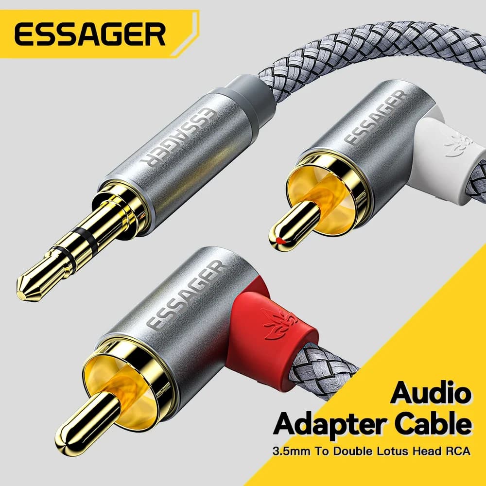 90° 3.5mm Jack to Dual RCA Male Audio Splitter Cable