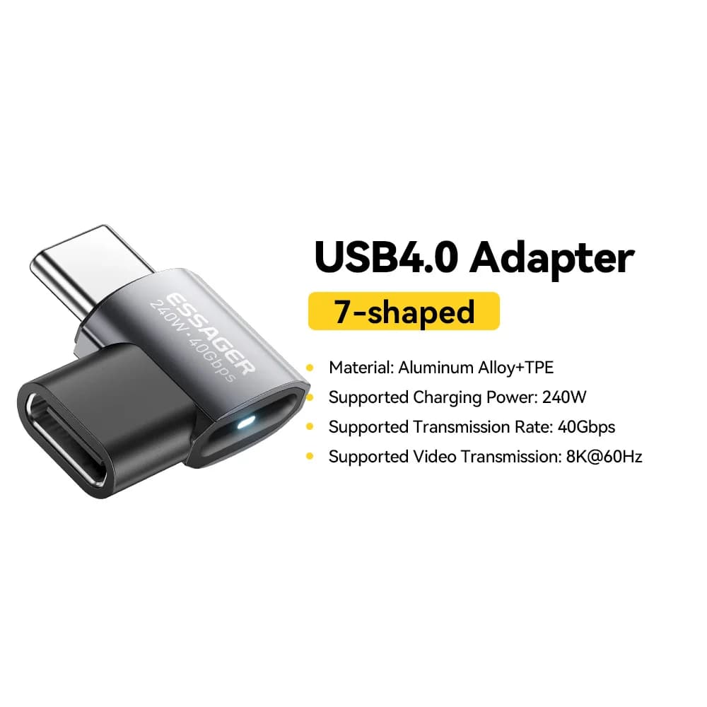 USB4.0 240W 90-Degree OTG Data Adapter 8K