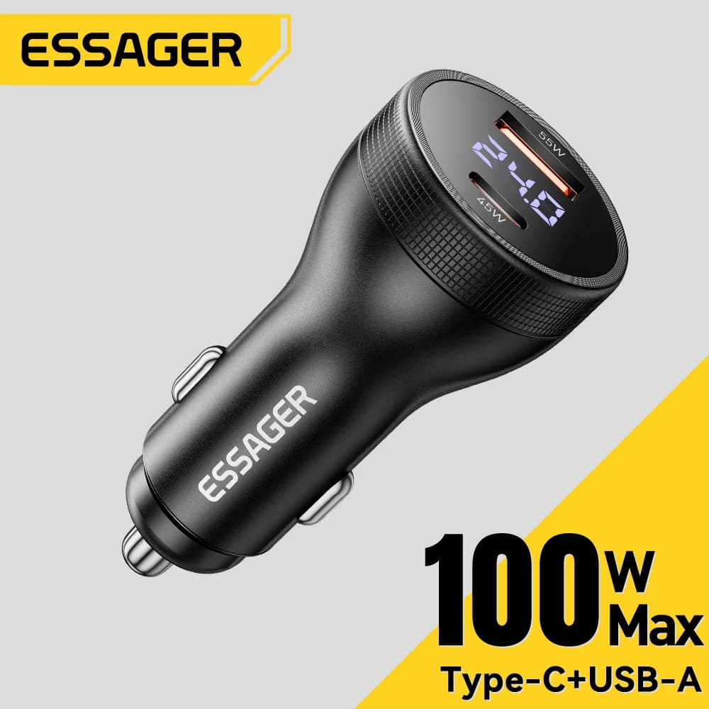 100W USB-C Car Charger with Digital Display