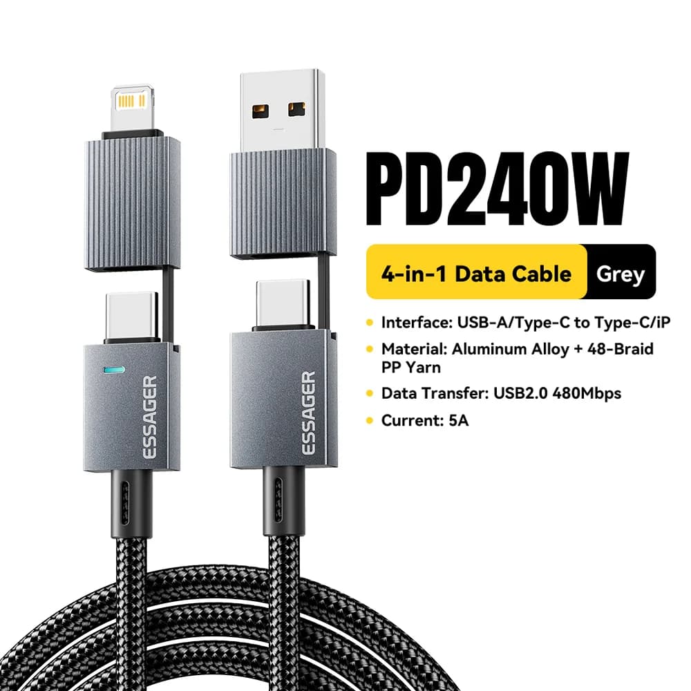 240W 4-in-1 Fast Charging Cable with USB-C Connectors