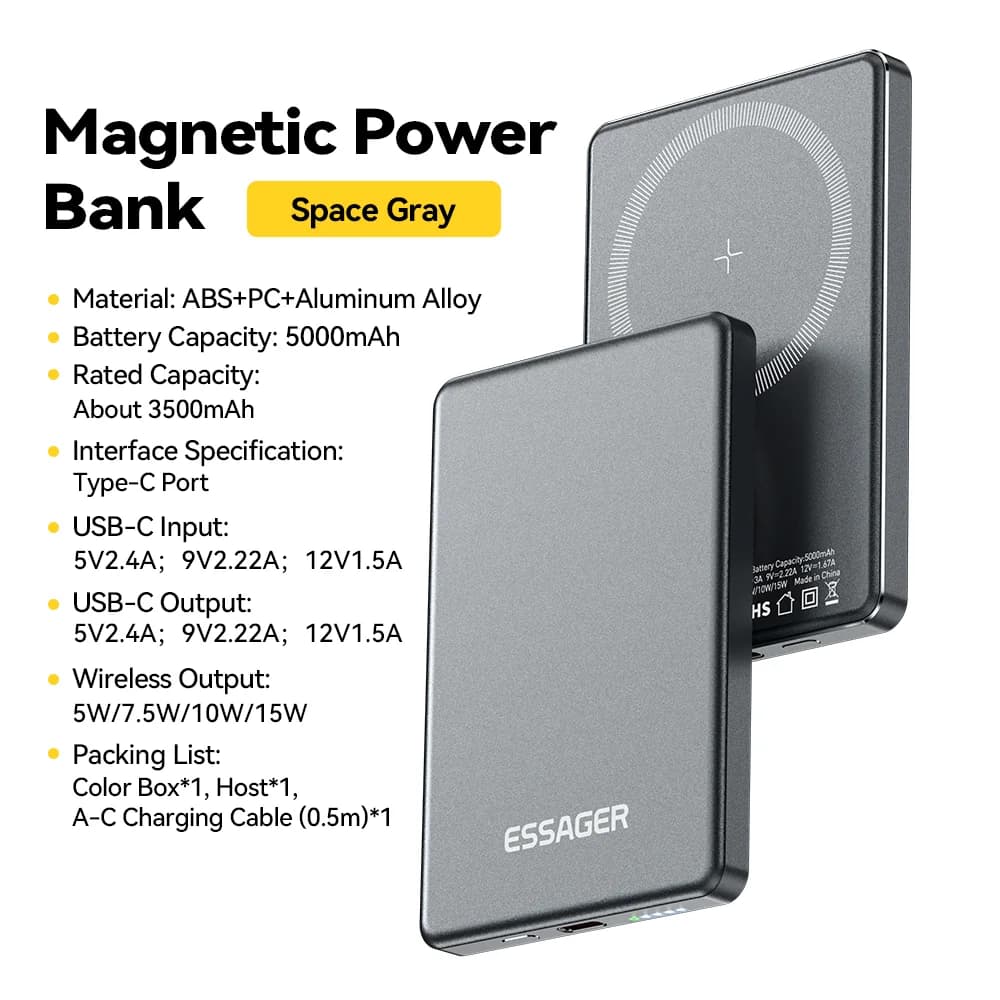 5000mAh Magnetic Wireless Power Bank 20W