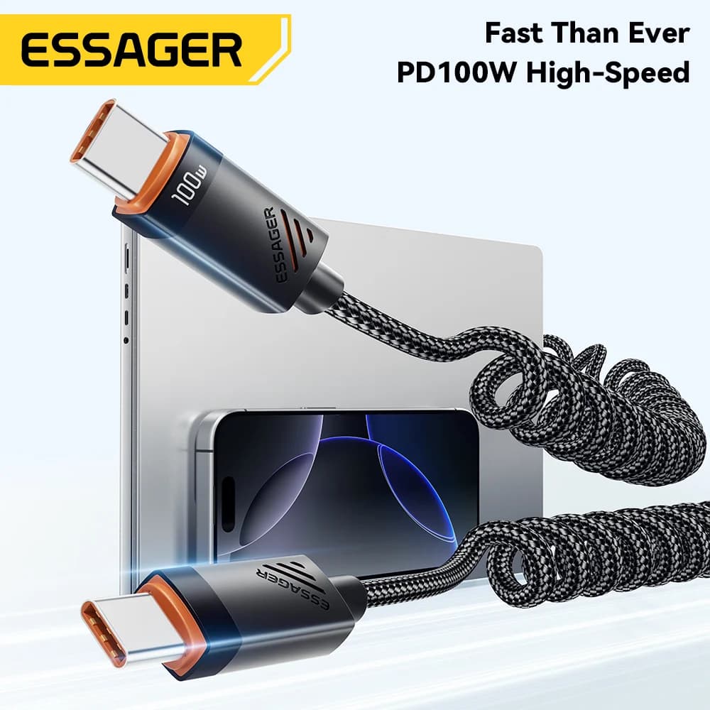 100W Coiled USB-C to USB-C Fast Charging Cable