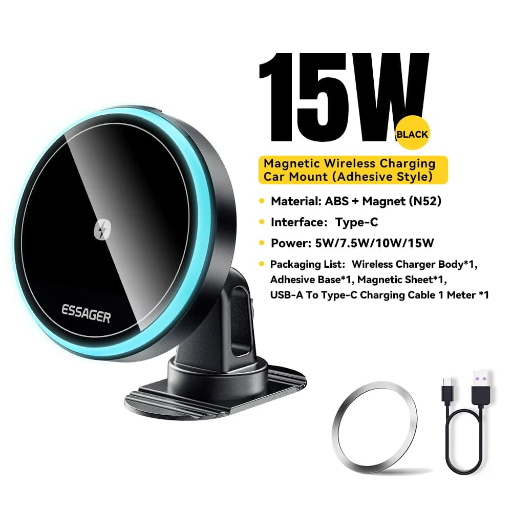 15W Magnetic Wireless Car Charger Mount with LED