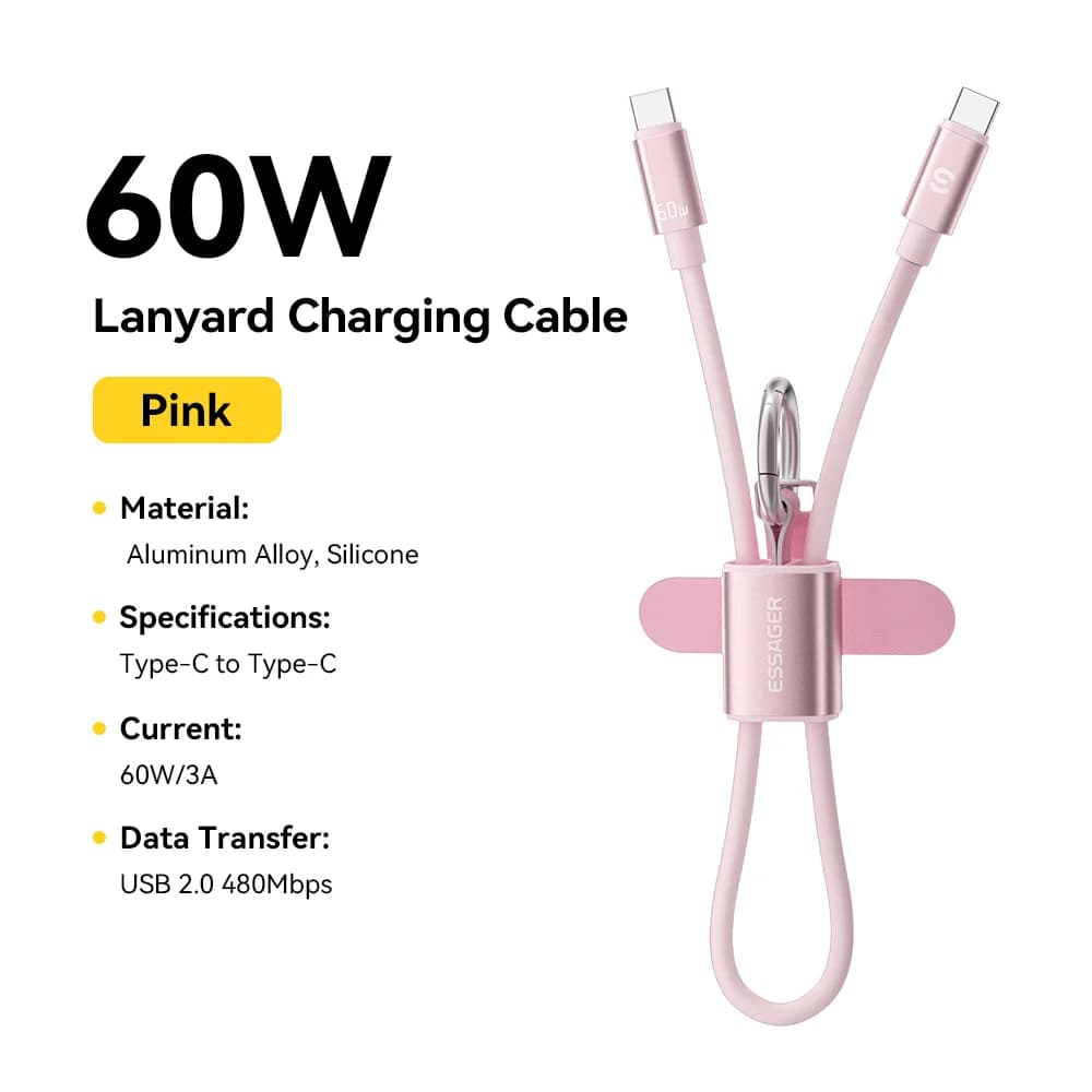 60W Short USB-C to USB-C Lanyard Cable