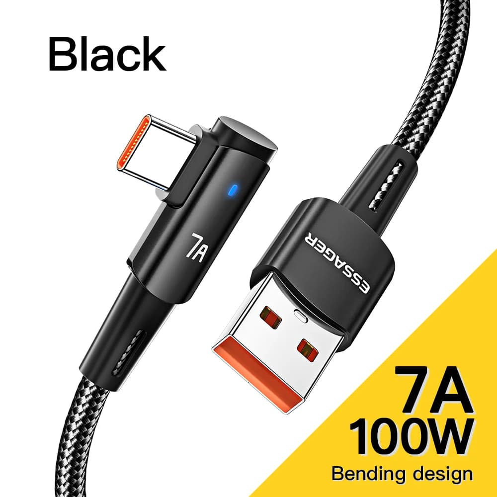 7A USB Type-C Cable with 90° Angle and 100W Charging