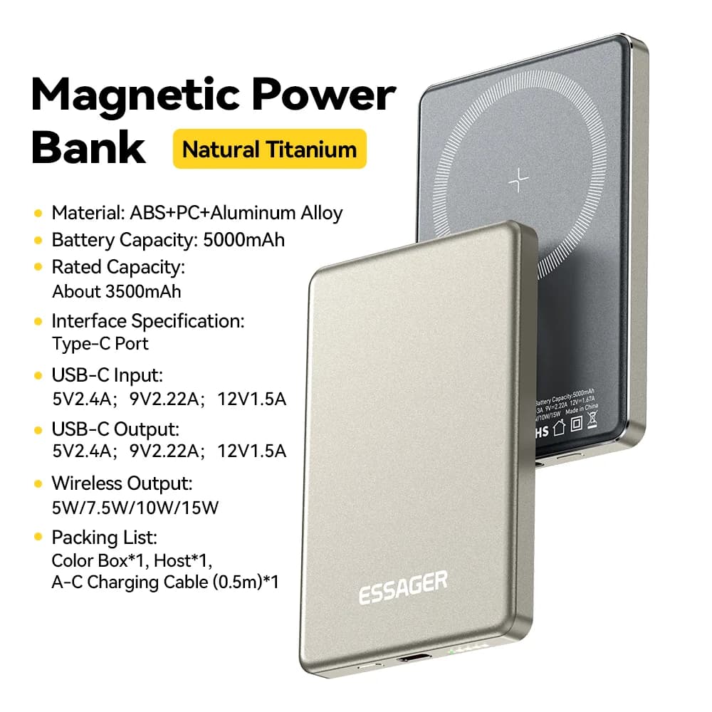 5000mAh Magnetic Wireless Power Bank 20W