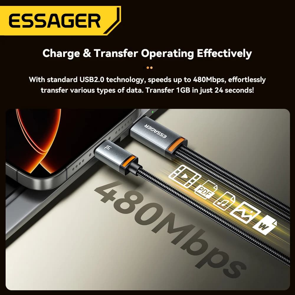 2-in-1 USB-A to Type-C and Lightning Cable, 100W