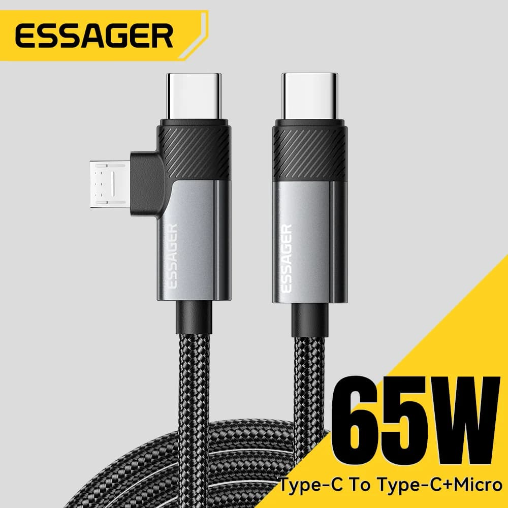 2-in-1 65W PD Fast Charging Cable Type-C/USB-A to Micro