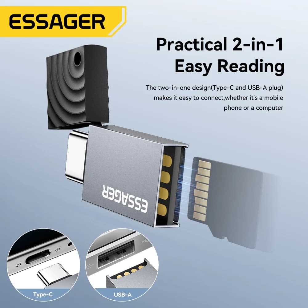 2-in-1 USB-C and USB 2.0 Card Reader