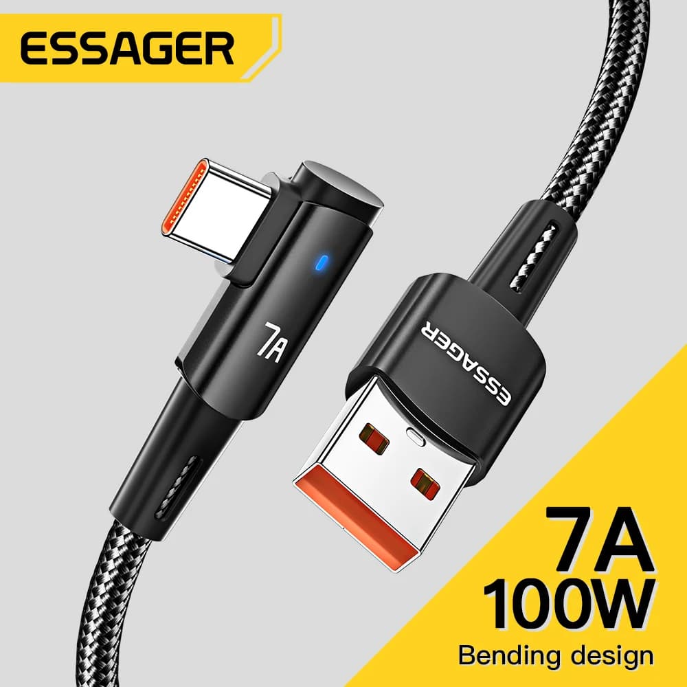 7A USB Type-C Cable with 90° Angle and 100W Charging