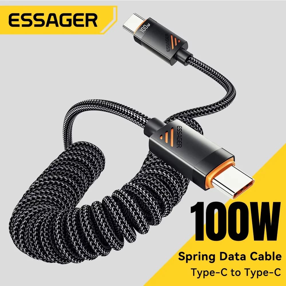 100W Coiled USB-C to USB-C Fast Charging Cable
