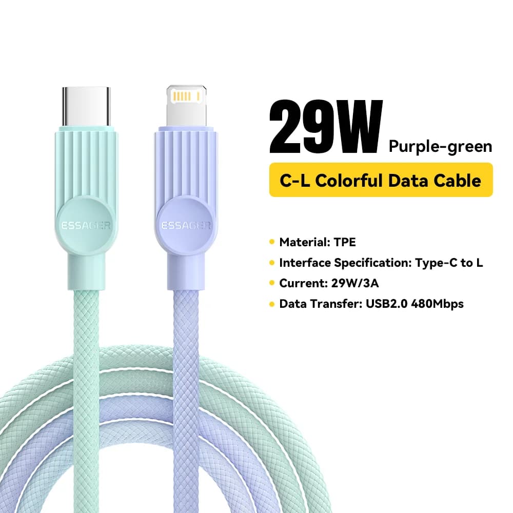 Colorful USB-C to Lightning Cable, 29W PD