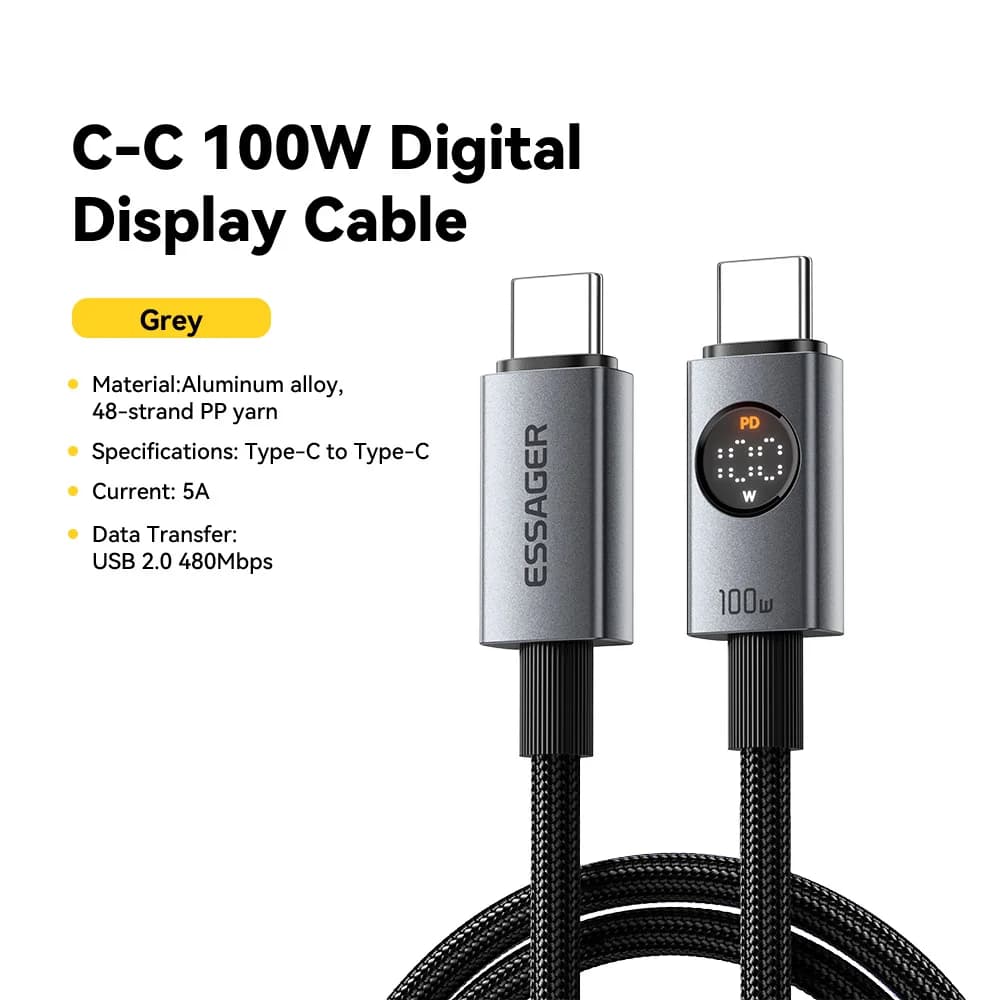100W USB-C to USB-C Cable with Digital Display