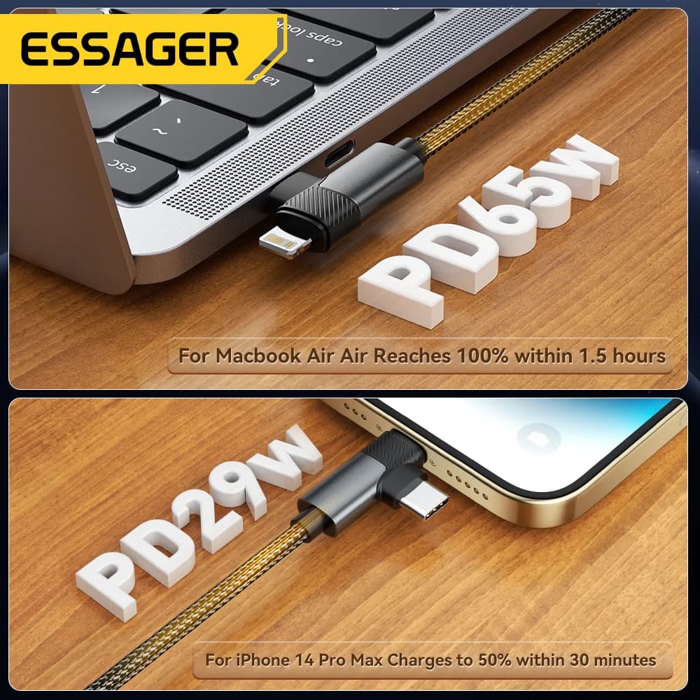 65W 2-in-1 USB-C to Lightning Cable