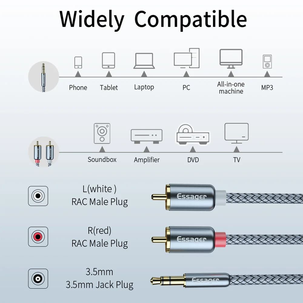 3.5mm Jack to Dual RCA Male Audio Splitter Cable