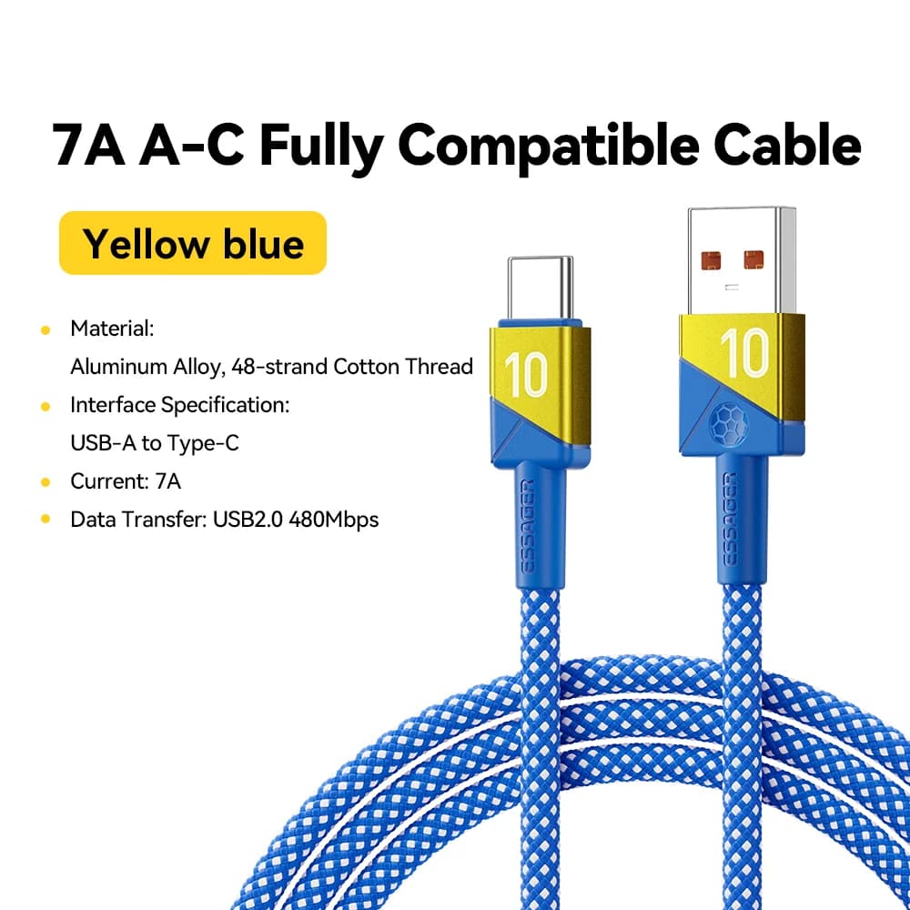100W 7A USB-C Super Fast Charging Cable Team Colors