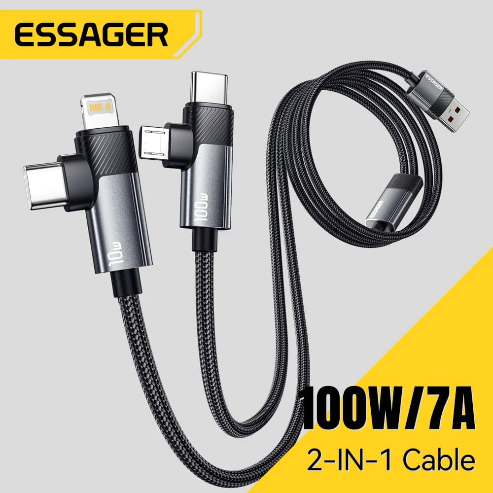 2-in-1 100W Fast Charging Cable Type-C and Lightning