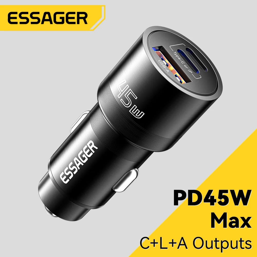 45W USB-C Car Charger with PD and QC 3.0