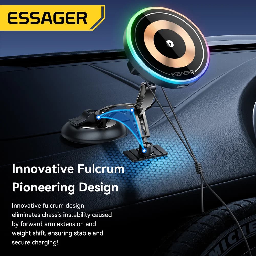 15W Magnetic Wireless Charger Car Mount with Rotation