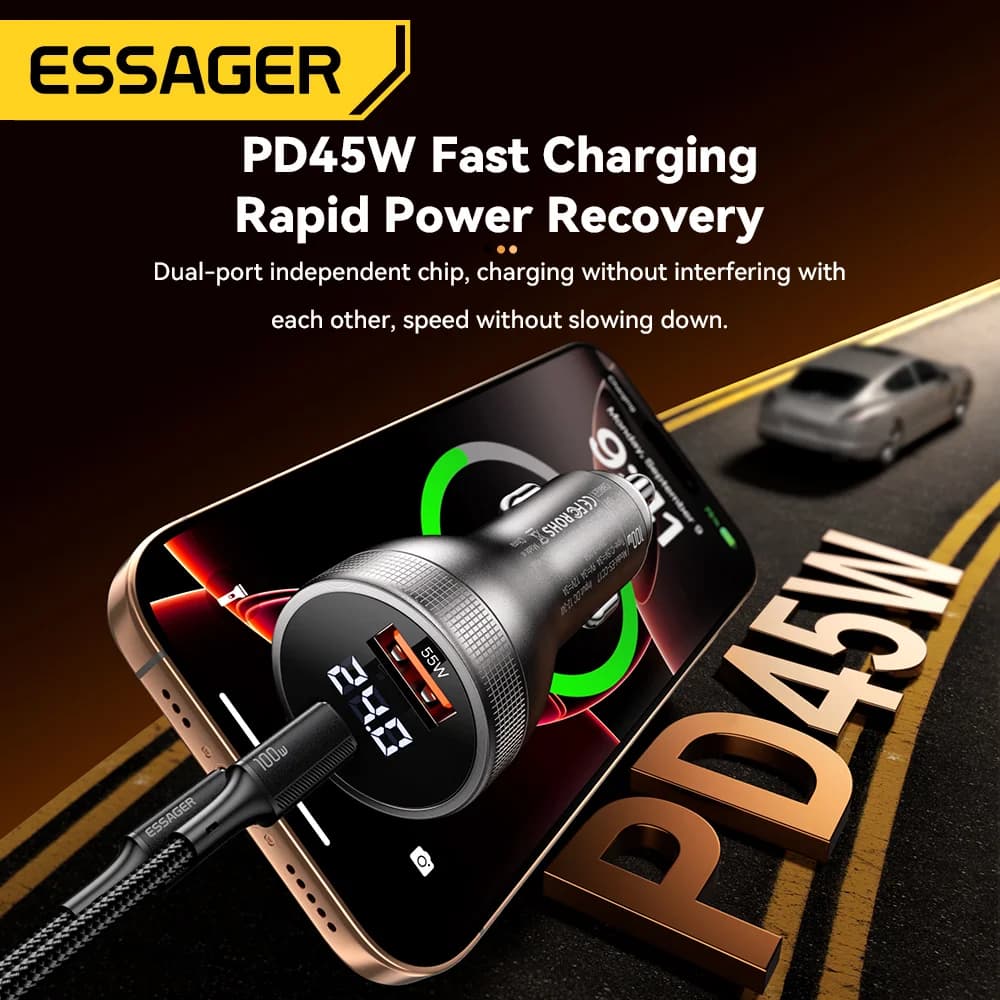 100W USB-C Car Charger with Digital Display