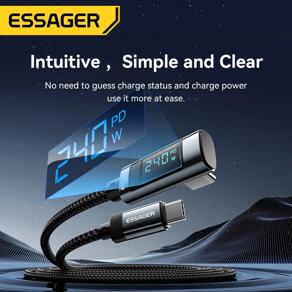 240W 90-Degree Angle USB-C to USB-C Cable