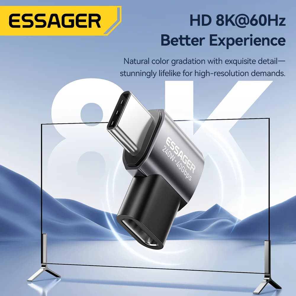 USB4.0 240W 90-Degree OTG Data Adapter 8K