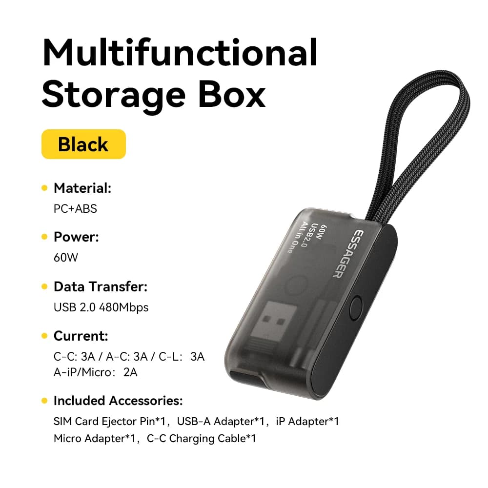 60W USB-C Data Cable Set with Travel Storage Box
