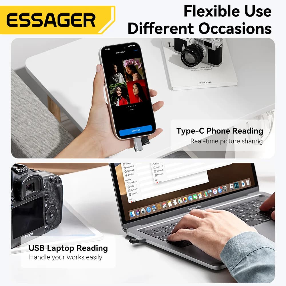 2-in-1 USB-C and USB 2.0 Card Reader
