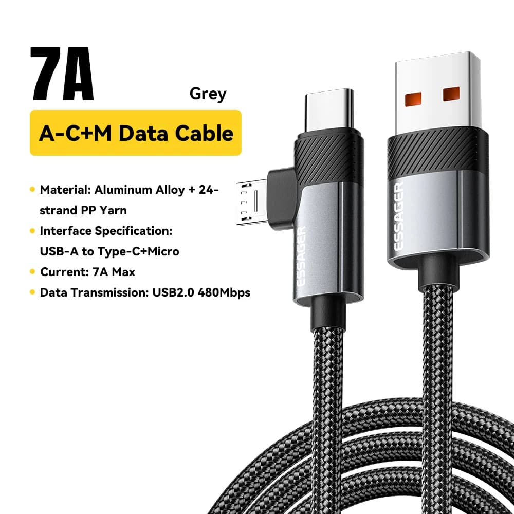 2-in-1 65W PD Fast Charging Cable Type-C/USB-A to Micro