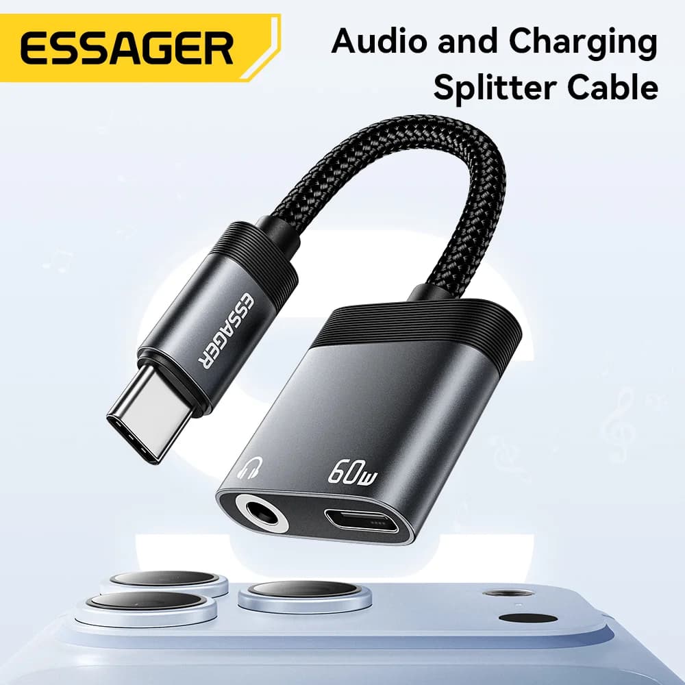 2-in-1 USB-C Audio and 60W PD Charging Splitter
