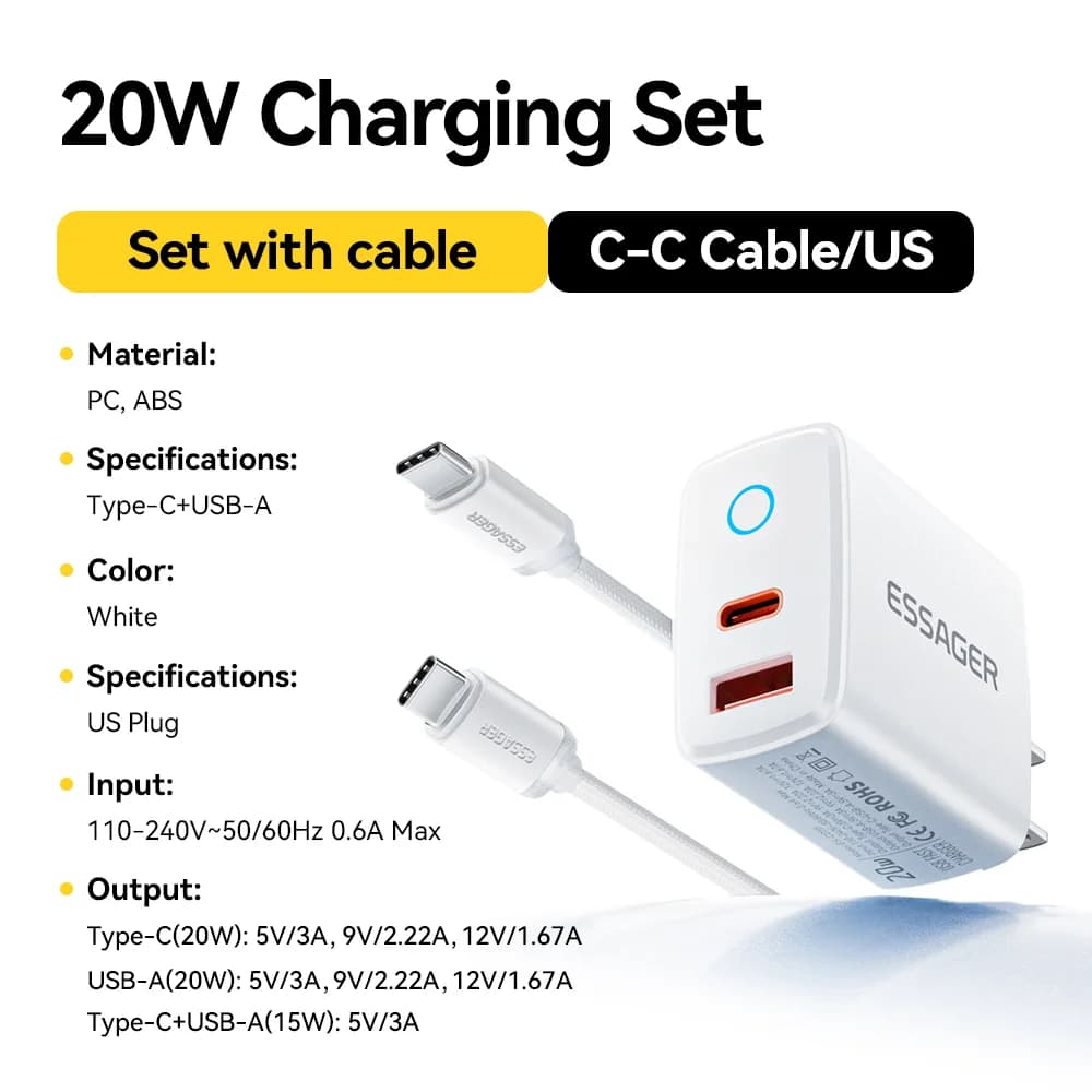 20W USB-C PD Fast Charger Set