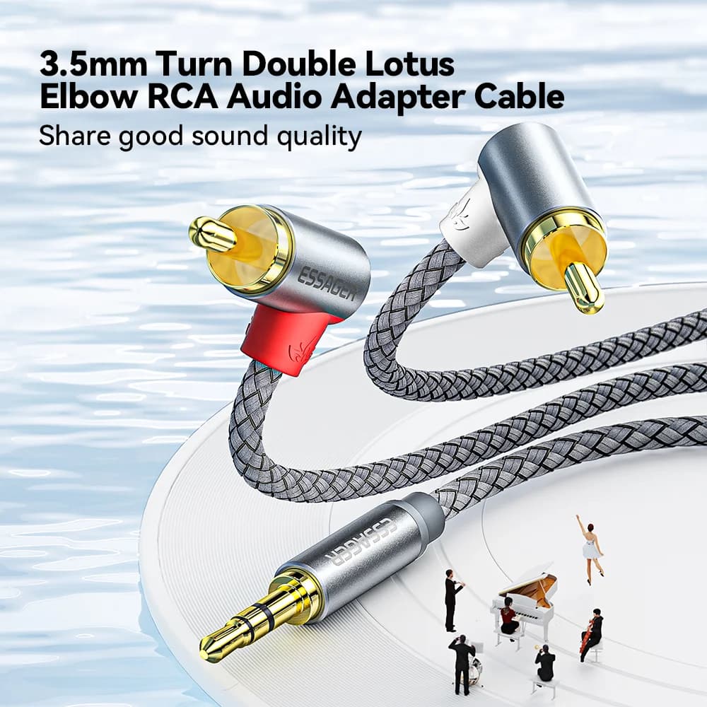 90° 3.5mm Jack to Dual RCA Male Audio Splitter Cable