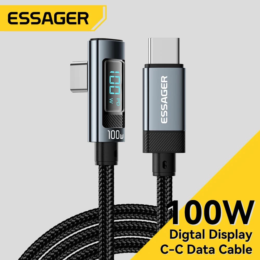 100W 5A 90-Degree USB-C Cable with LED Display