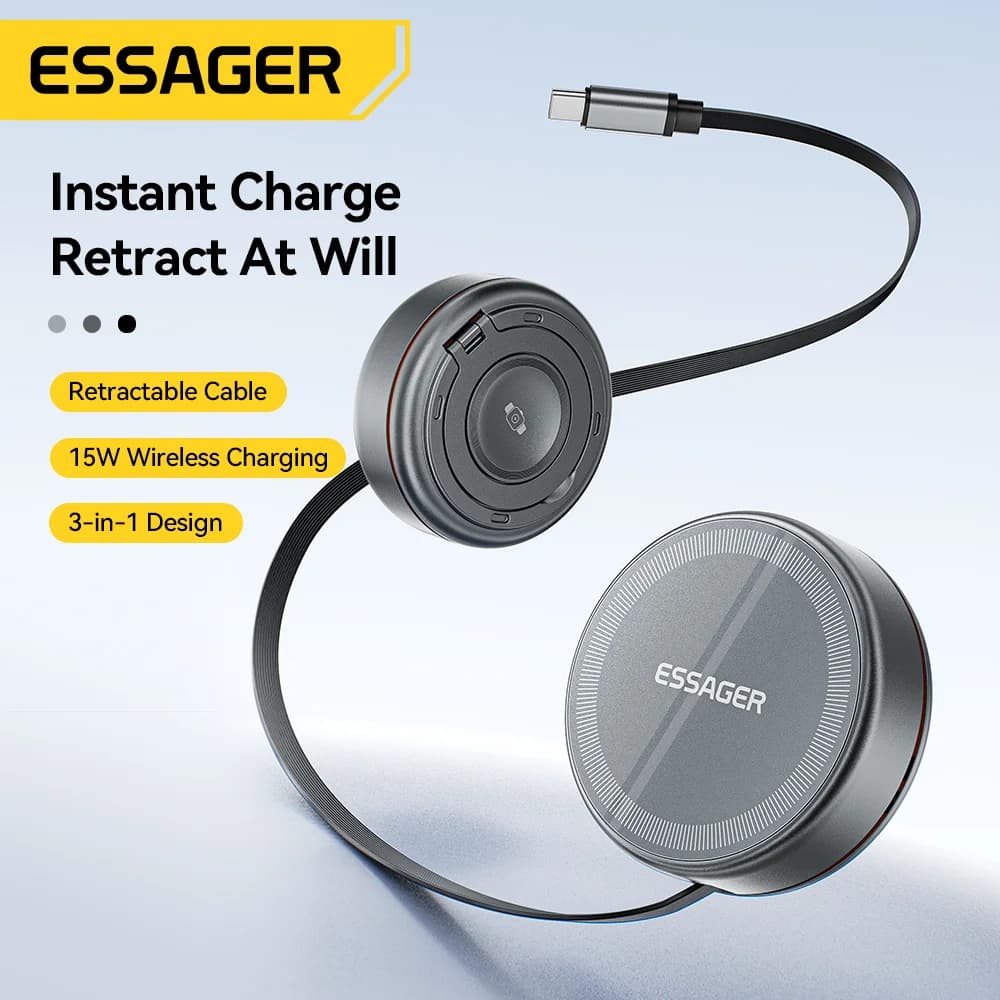 3-in-1 Magnetic Wireless Charger with Retractable Cable