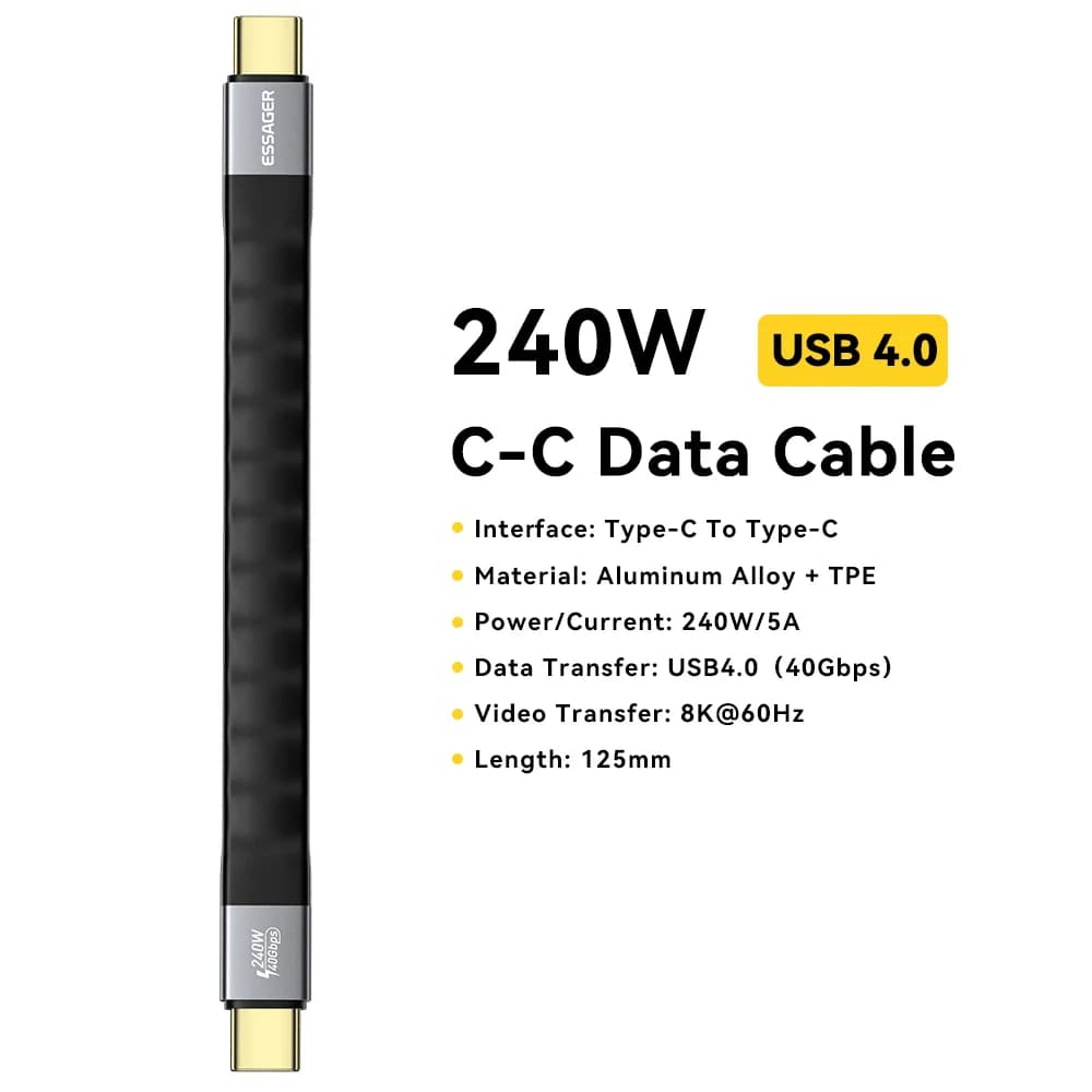 USB 4.0 Type-C Cable, 240W PD, 8K Video