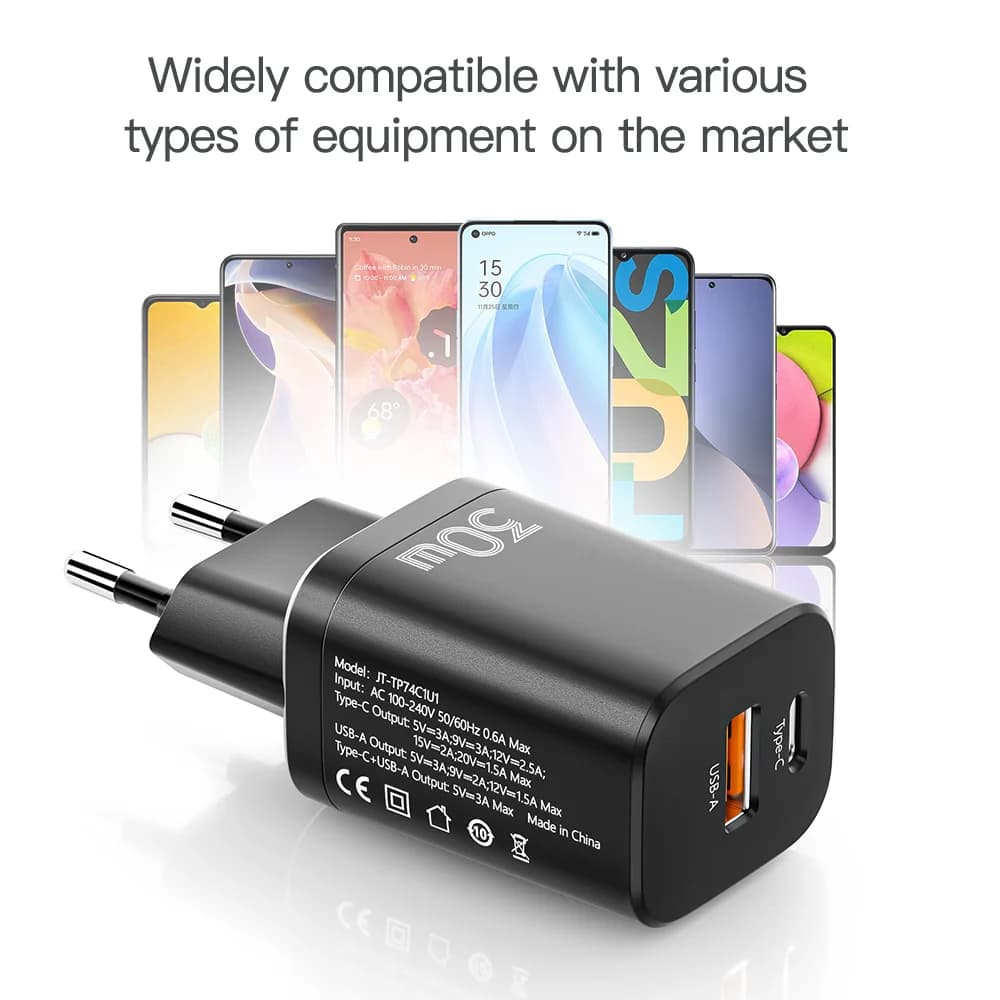 30W Dual Port USB-C Wall Charger with QC 3.0