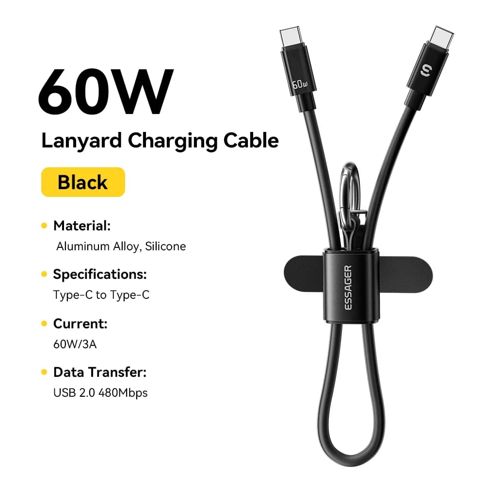 60W Short USB-C to USB-C Lanyard Cable