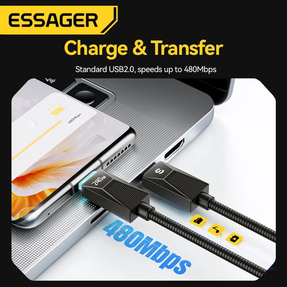 240W Stainless Steel USB-C Fast Charging Cable
