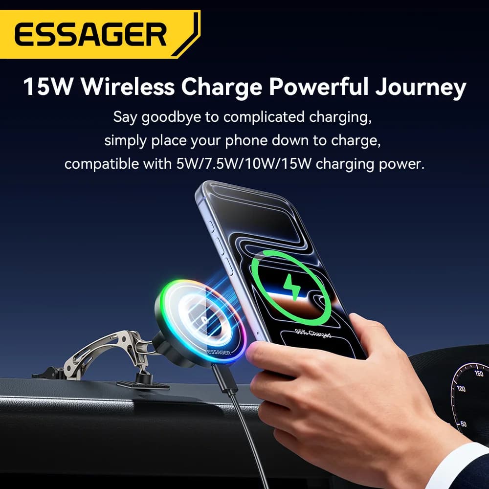15W Magnetic Wireless Charger Car Mount with Rotation