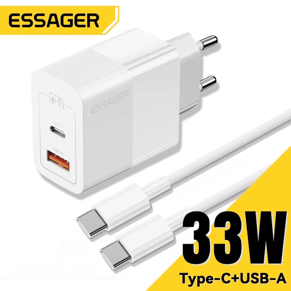 33W Dual Port Mini USB-C Fast Wall Charger