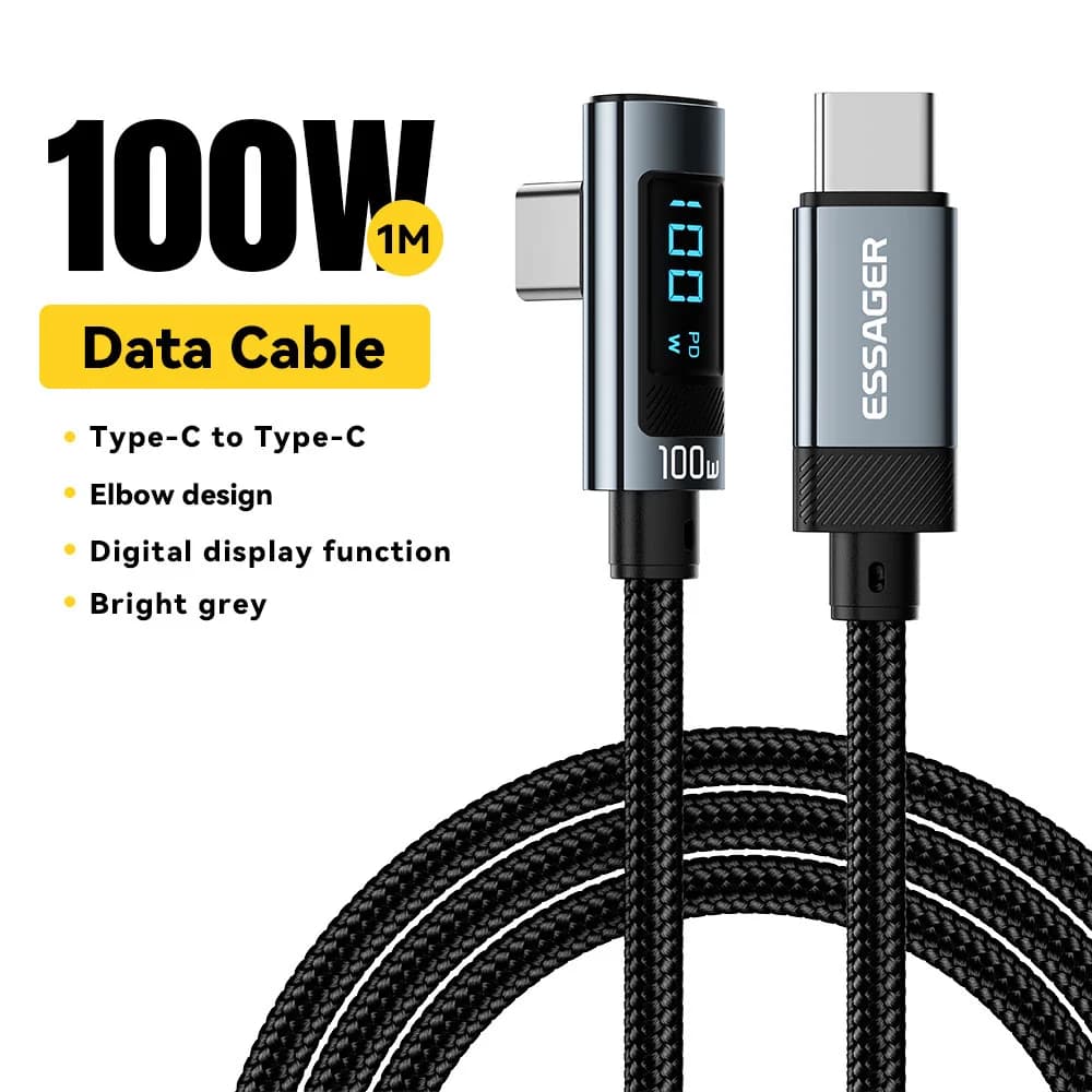 100W USB Type-C Cable with 90° Angle and LED Display