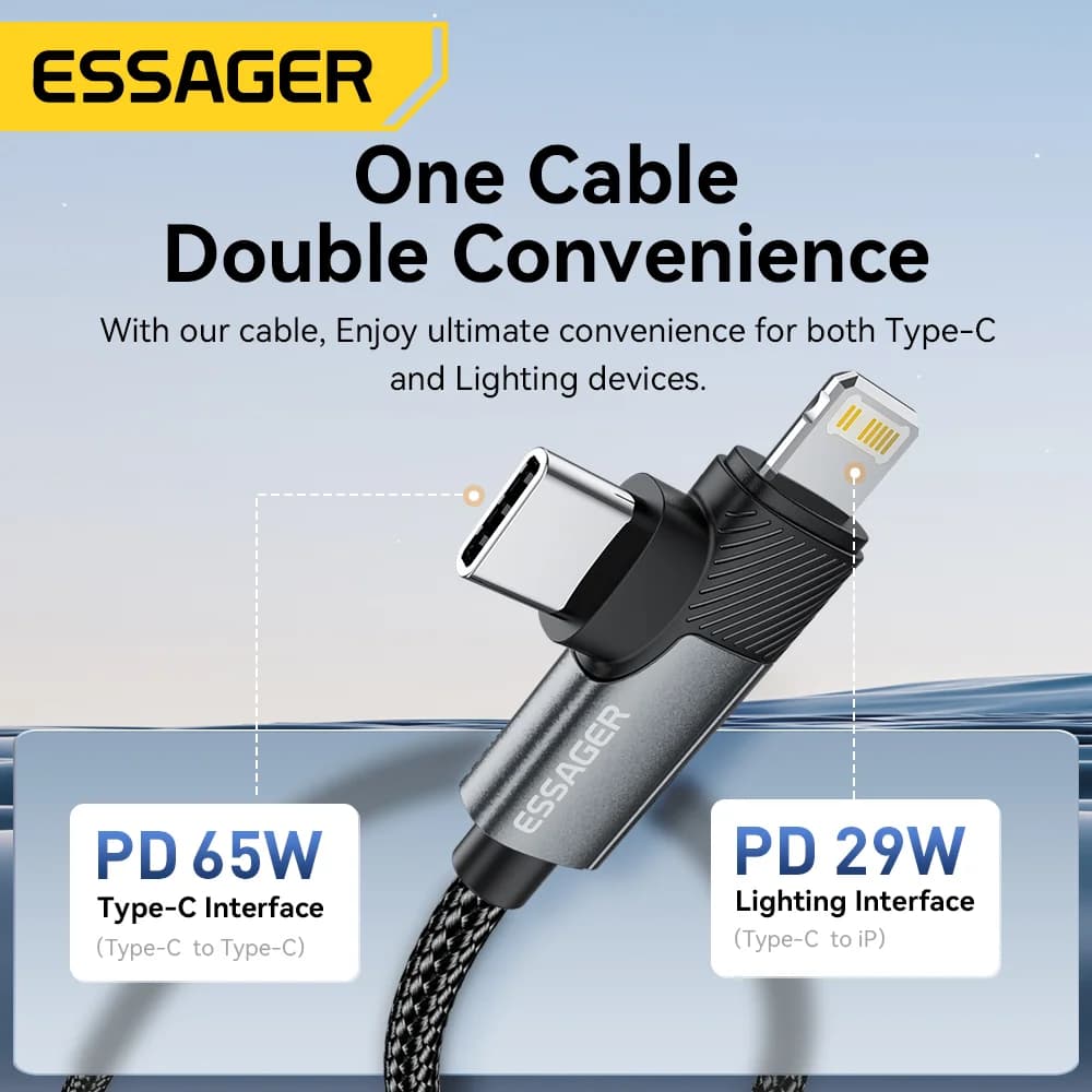 65W 2-in-1 USB-C to Lightning Cable