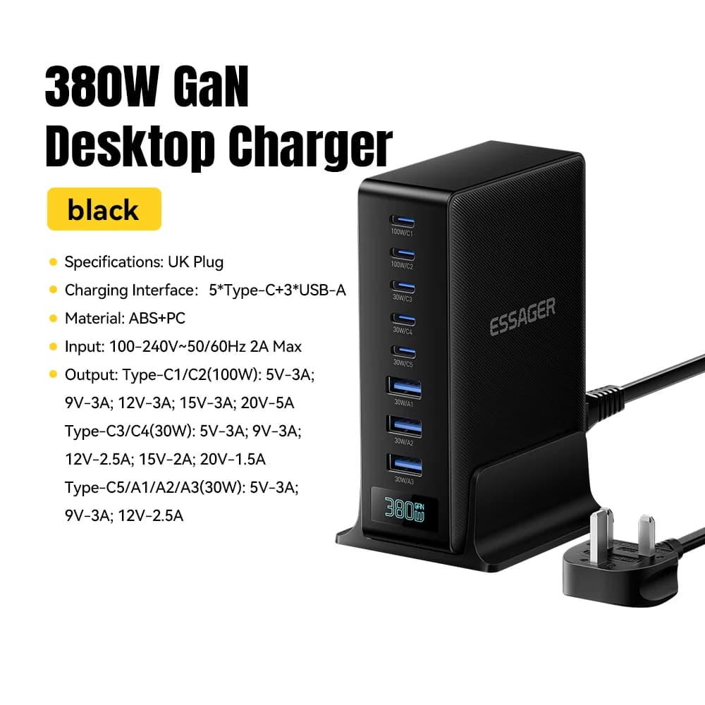 380W 8-in-1 GaN Desktop Charger Stand