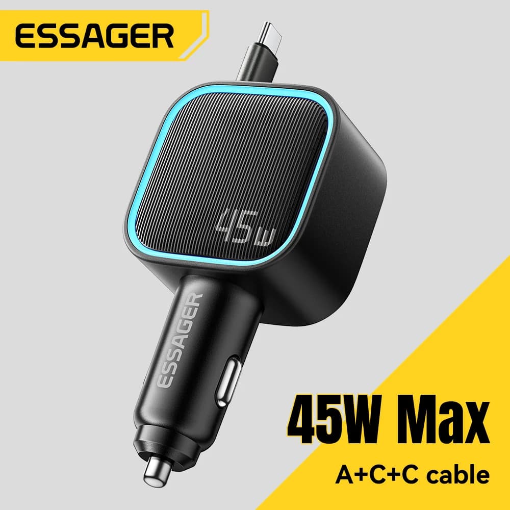 45W Car Charger with 75cm Retractable PD Cable