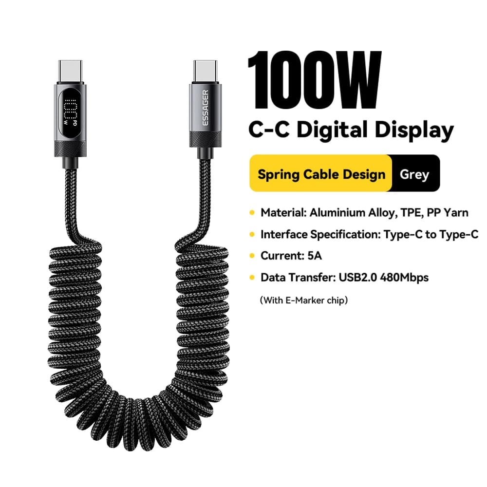 100W Spring USB-C to USB-C Car Cable