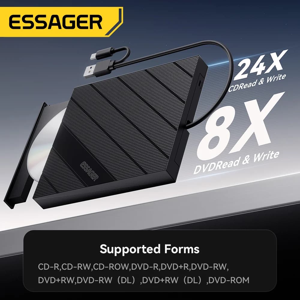 2-in-1 External USB CD/DVD Burner Optical Drive